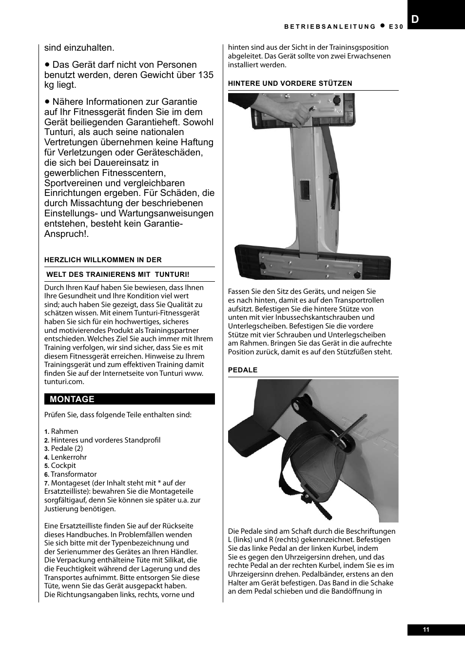 Tunturi E30 User Manual | Page 11 / 72