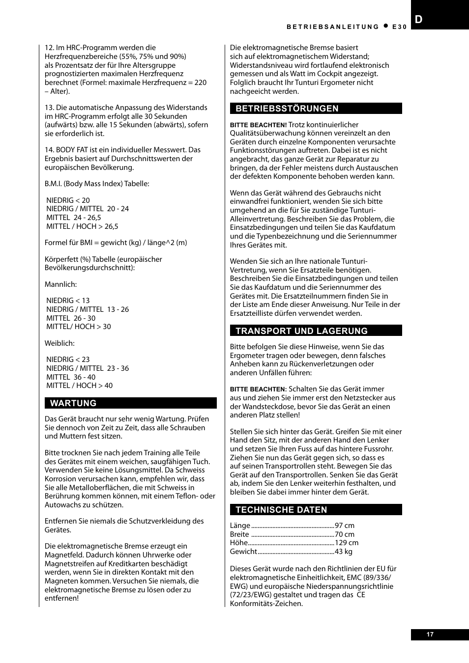 Tunturi E30 User Manual | Page 17 / 72