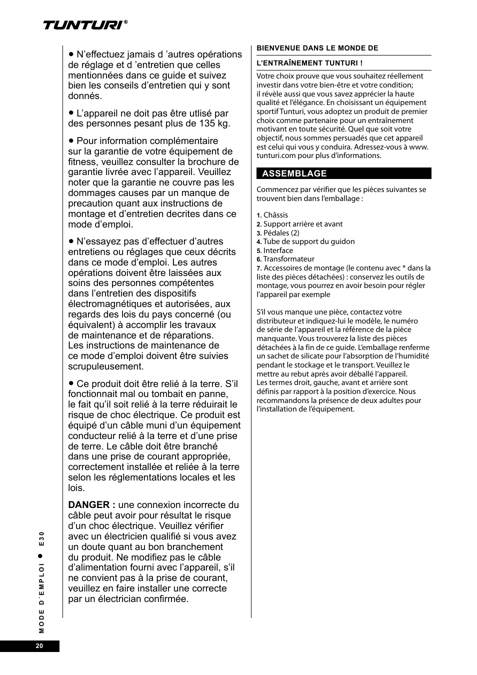 Tunturi E30 User Manual | Page 20 / 72
