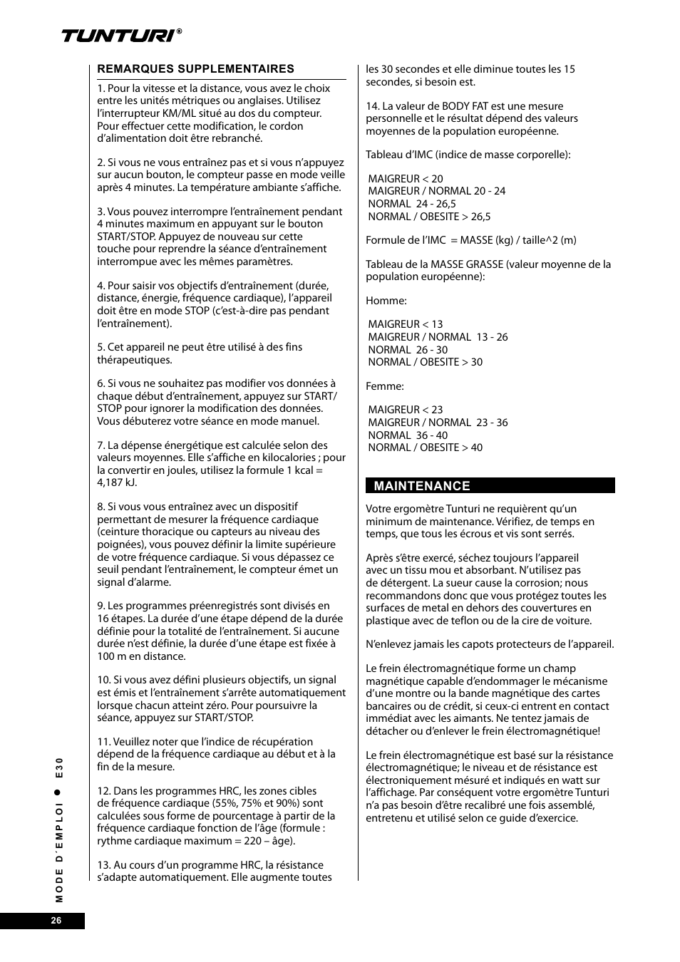 Tunturi E30 User Manual | Page 26 / 72