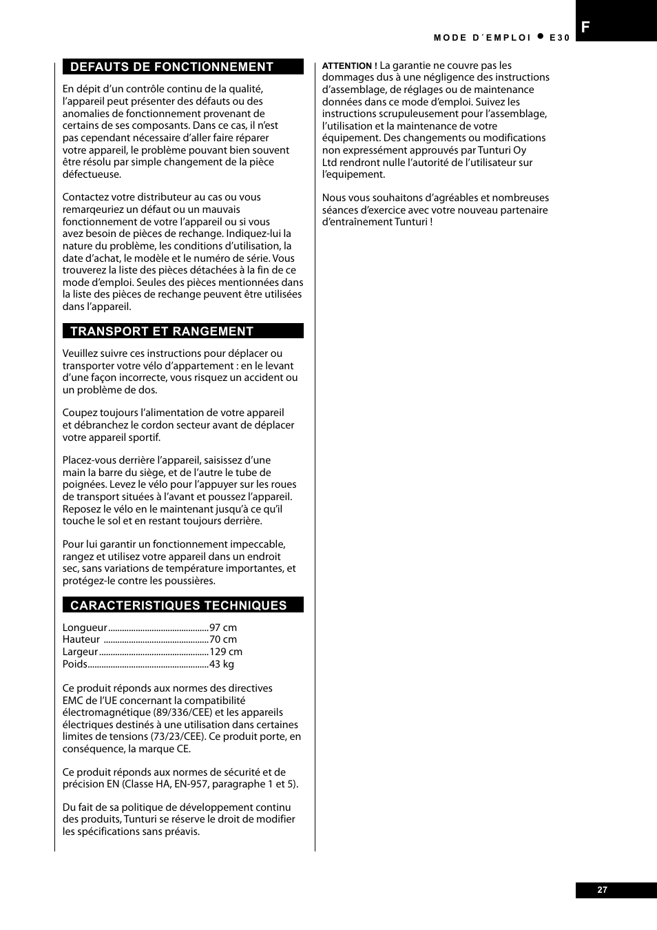 Tunturi E30 User Manual | Page 27 / 72