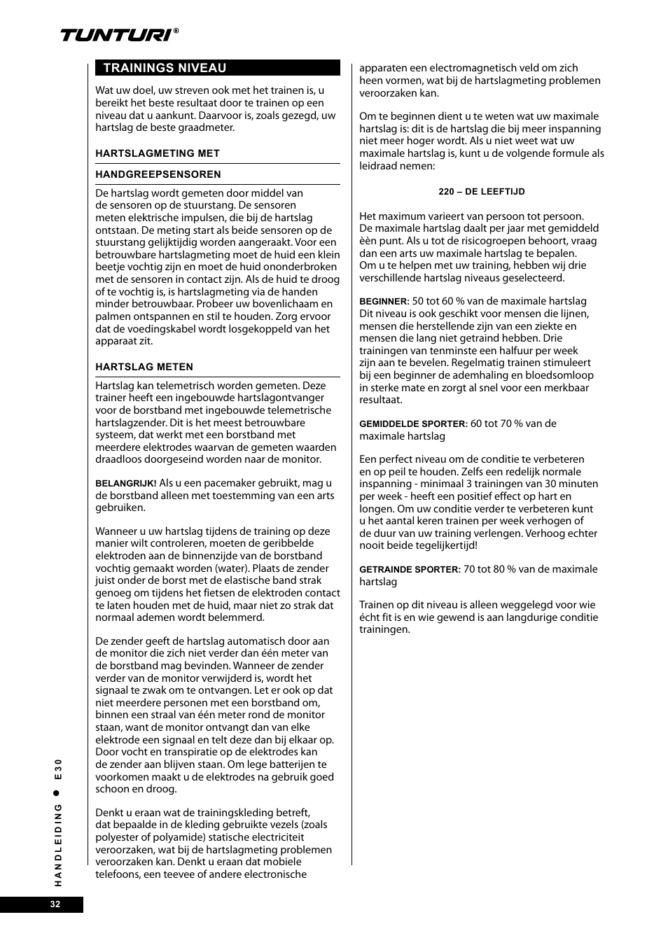 Tunturi E30 User Manual | Page 32 / 72