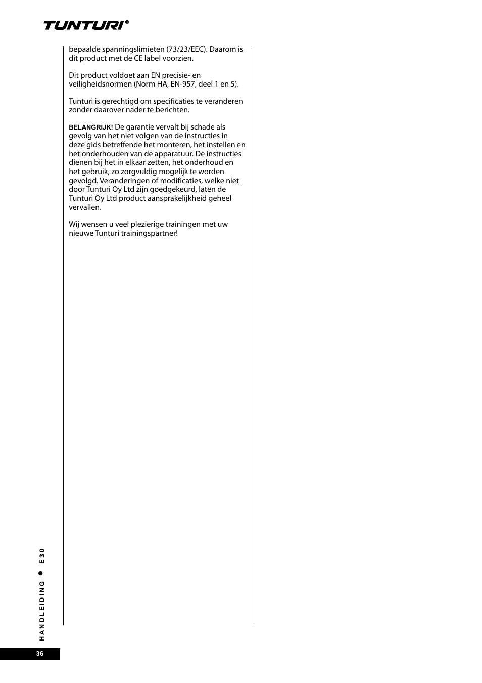 Tunturi E30 User Manual | Page 36 / 72