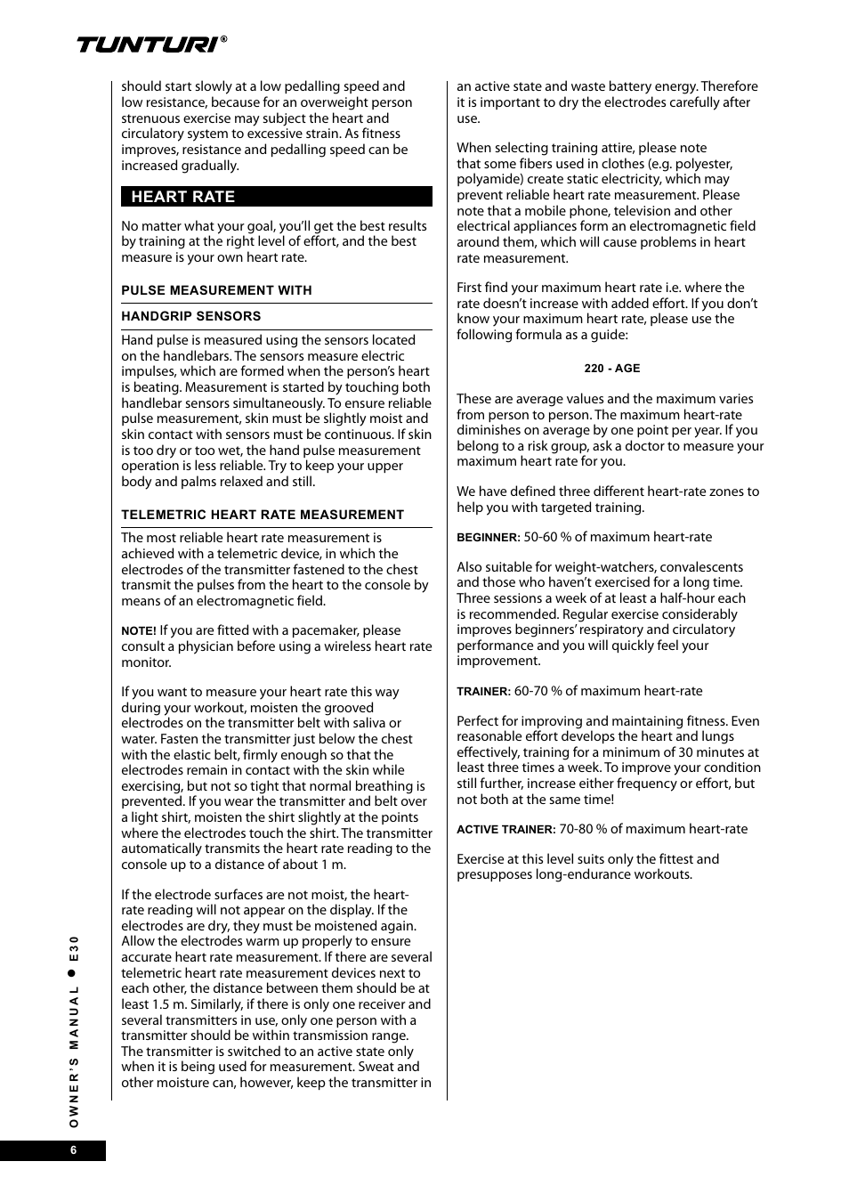 Tunturi E30 User Manual | Page 6 / 72