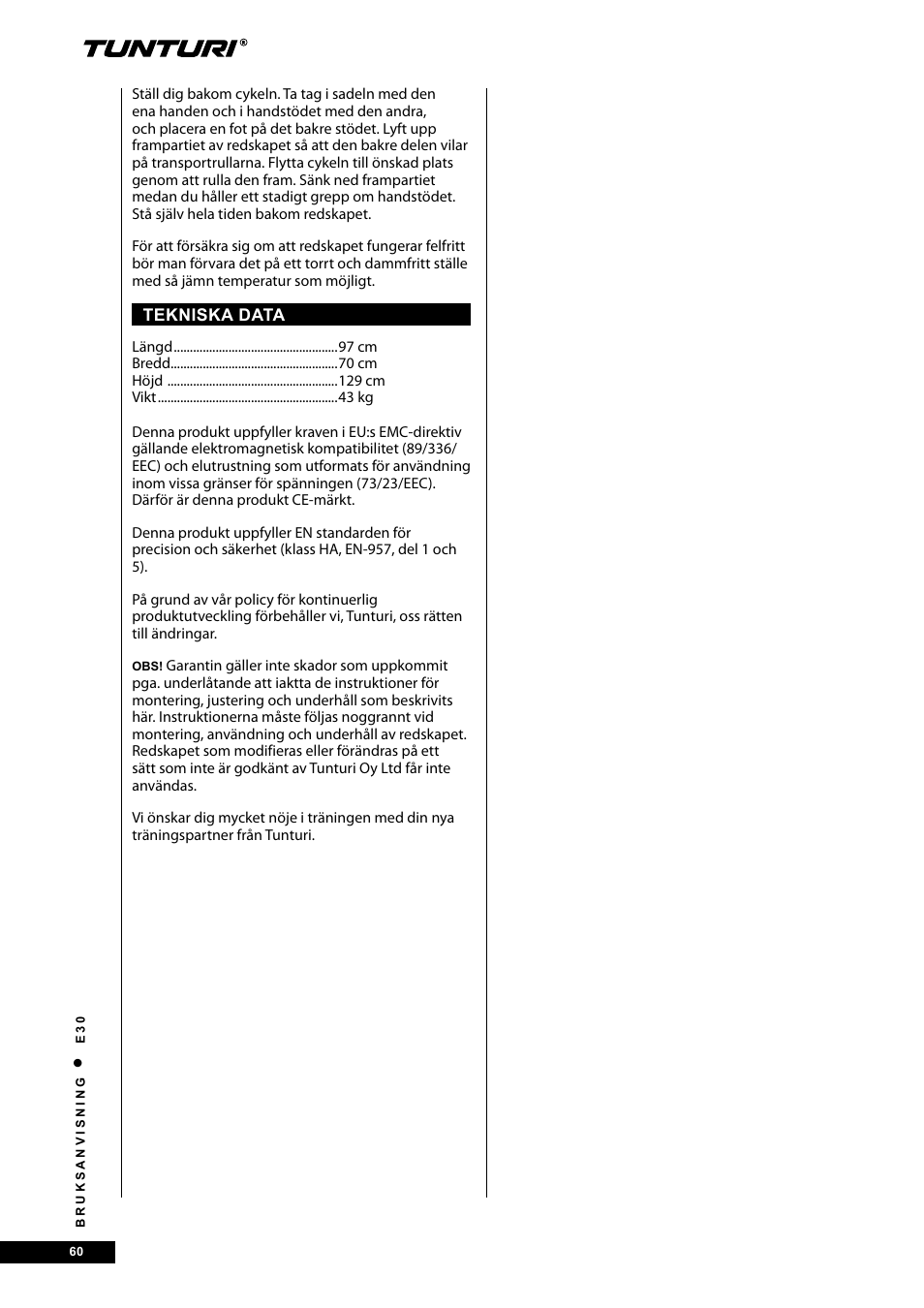 Tunturi E30 User Manual | Page 60 / 72