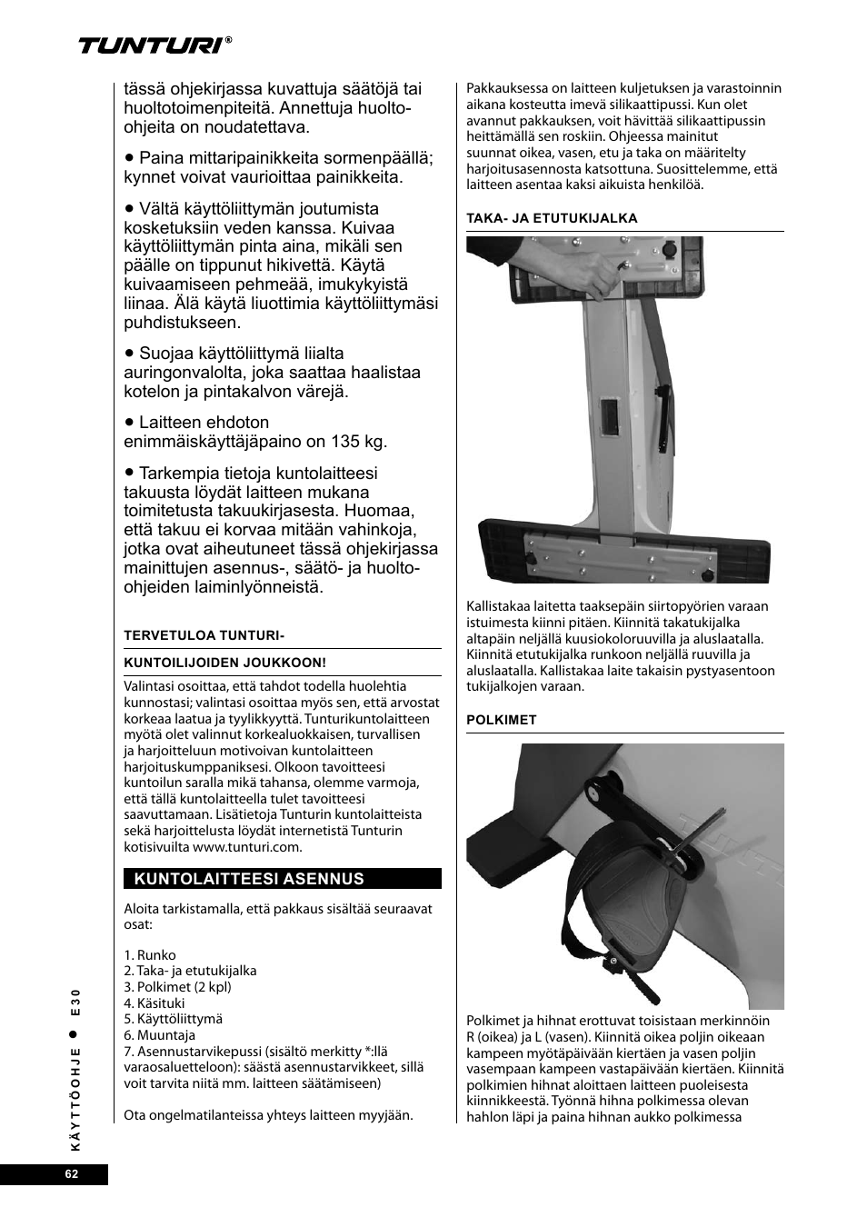 Tunturi E30 User Manual | Page 62 / 72