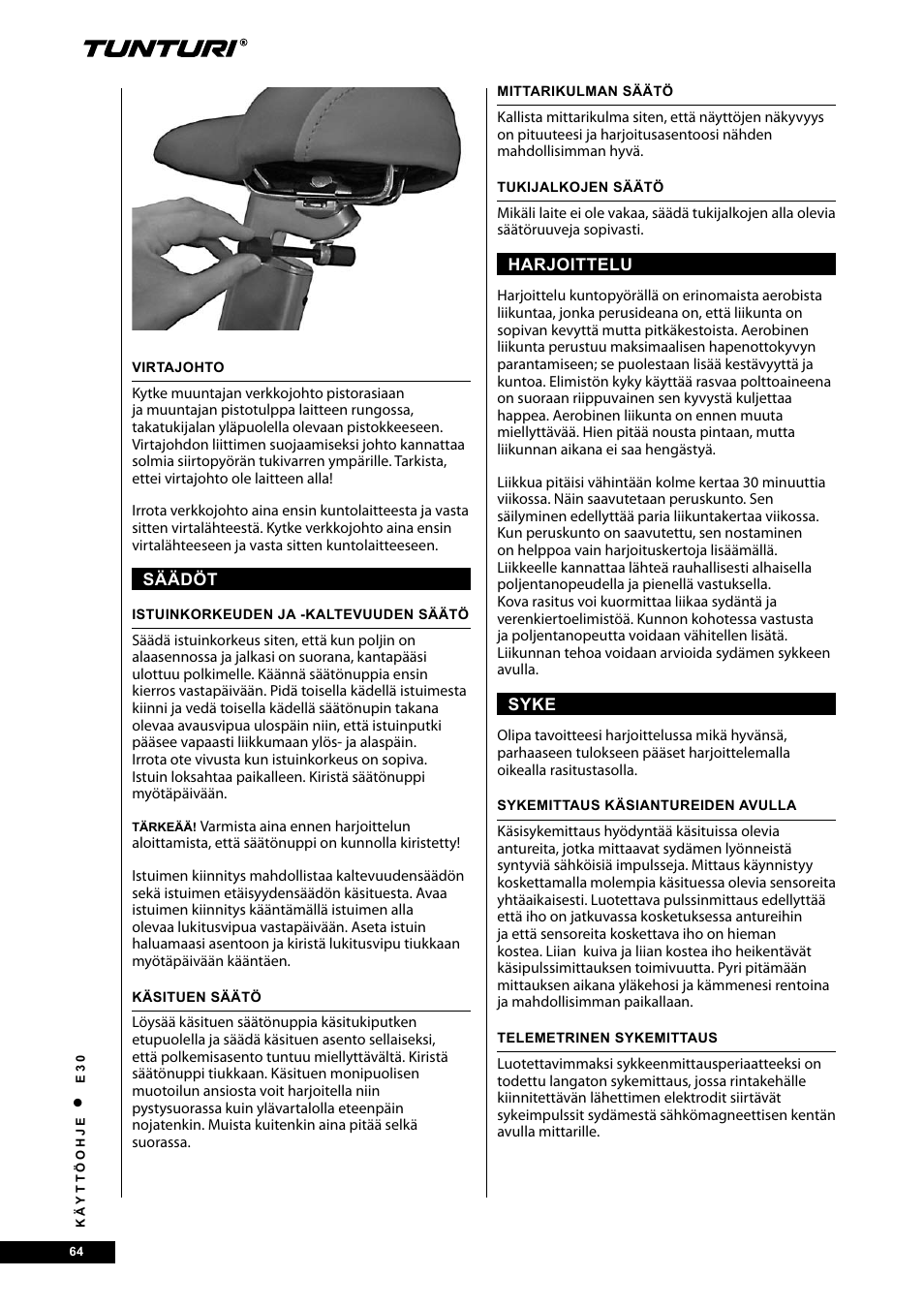 Tunturi E30 User Manual | Page 64 / 72