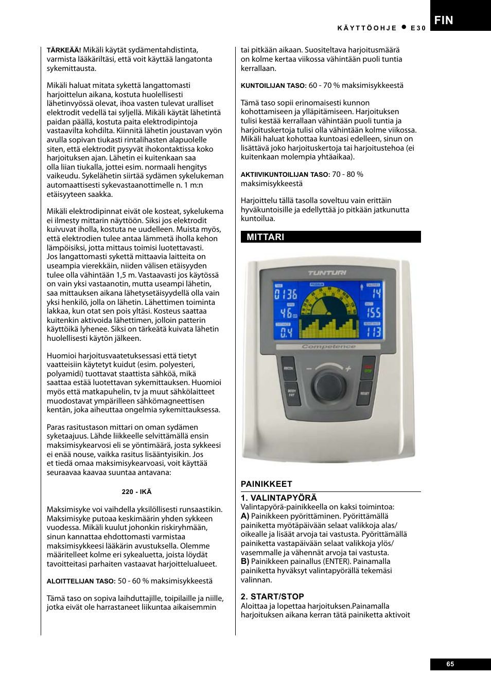 Tunturi E30 User Manual | Page 65 / 72