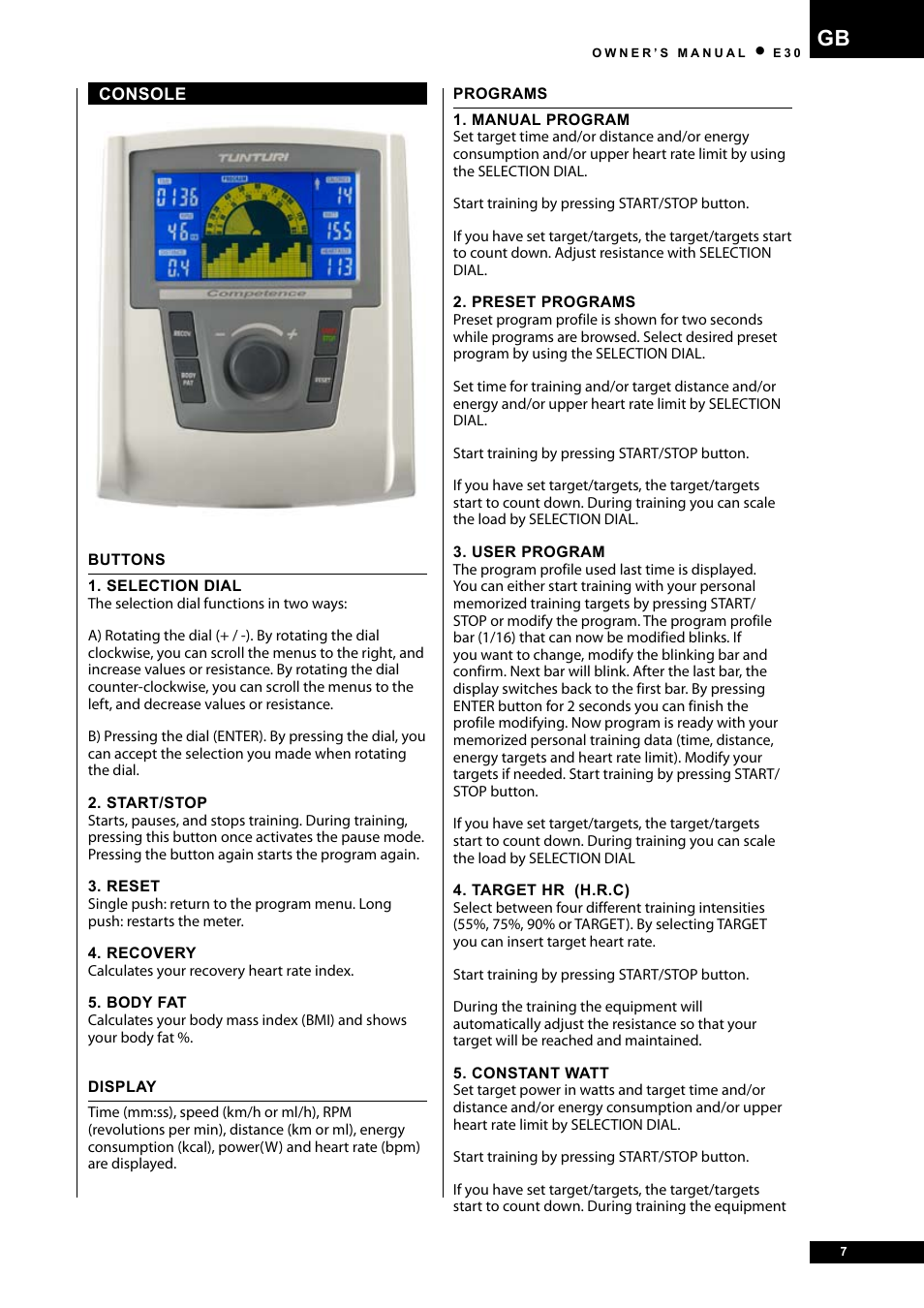 Tunturi E30 User Manual | Page 7 / 72