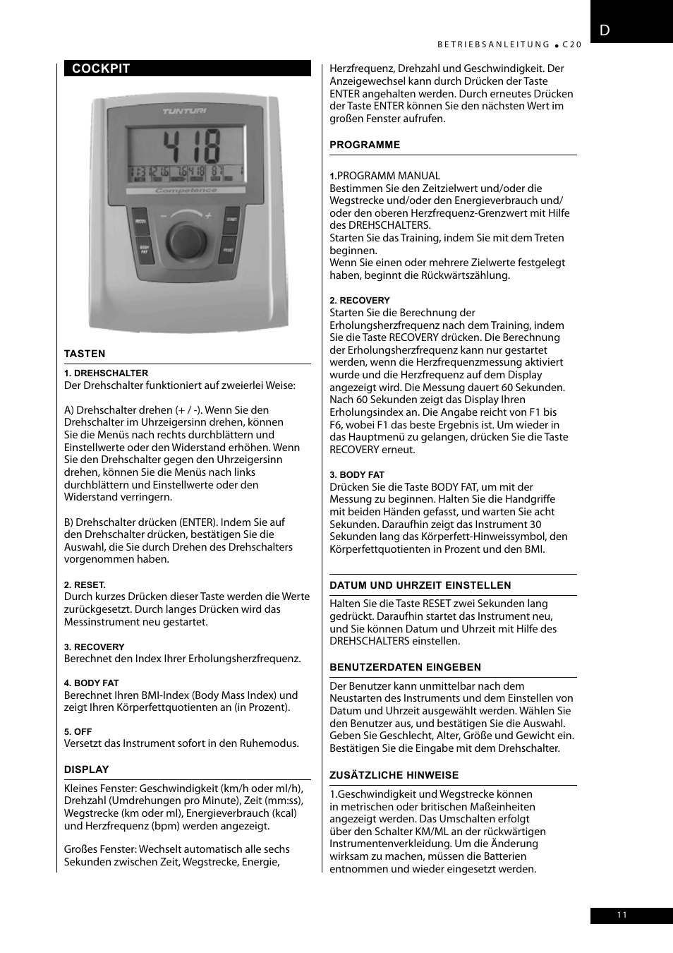 Tunturi C20 User Manual | Page 11 / 56