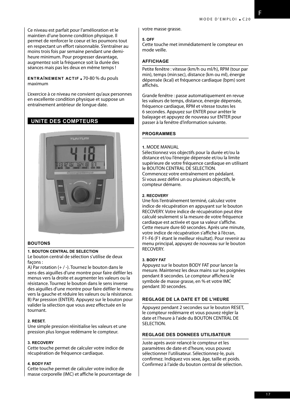 Tunturi C20 User Manual | Page 17 / 56