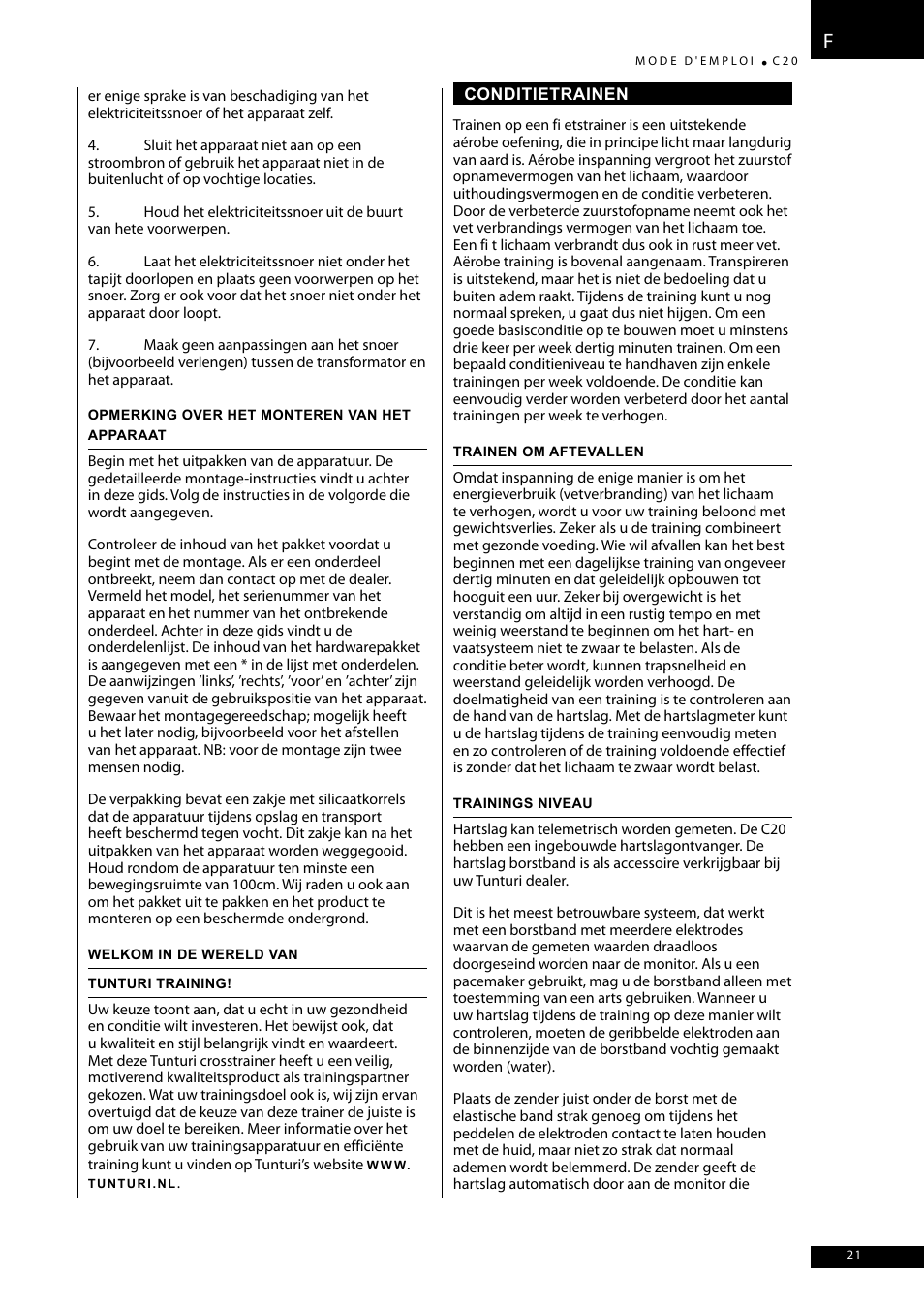 Tunturi C20 User Manual | Page 21 / 56