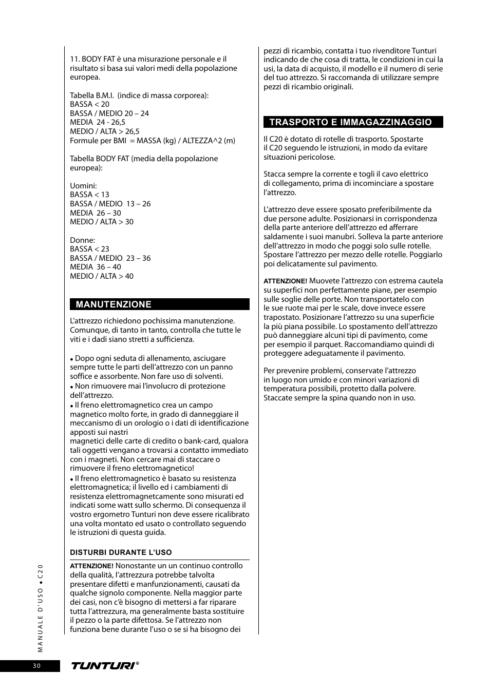 Tunturi C20 User Manual | Page 30 / 56