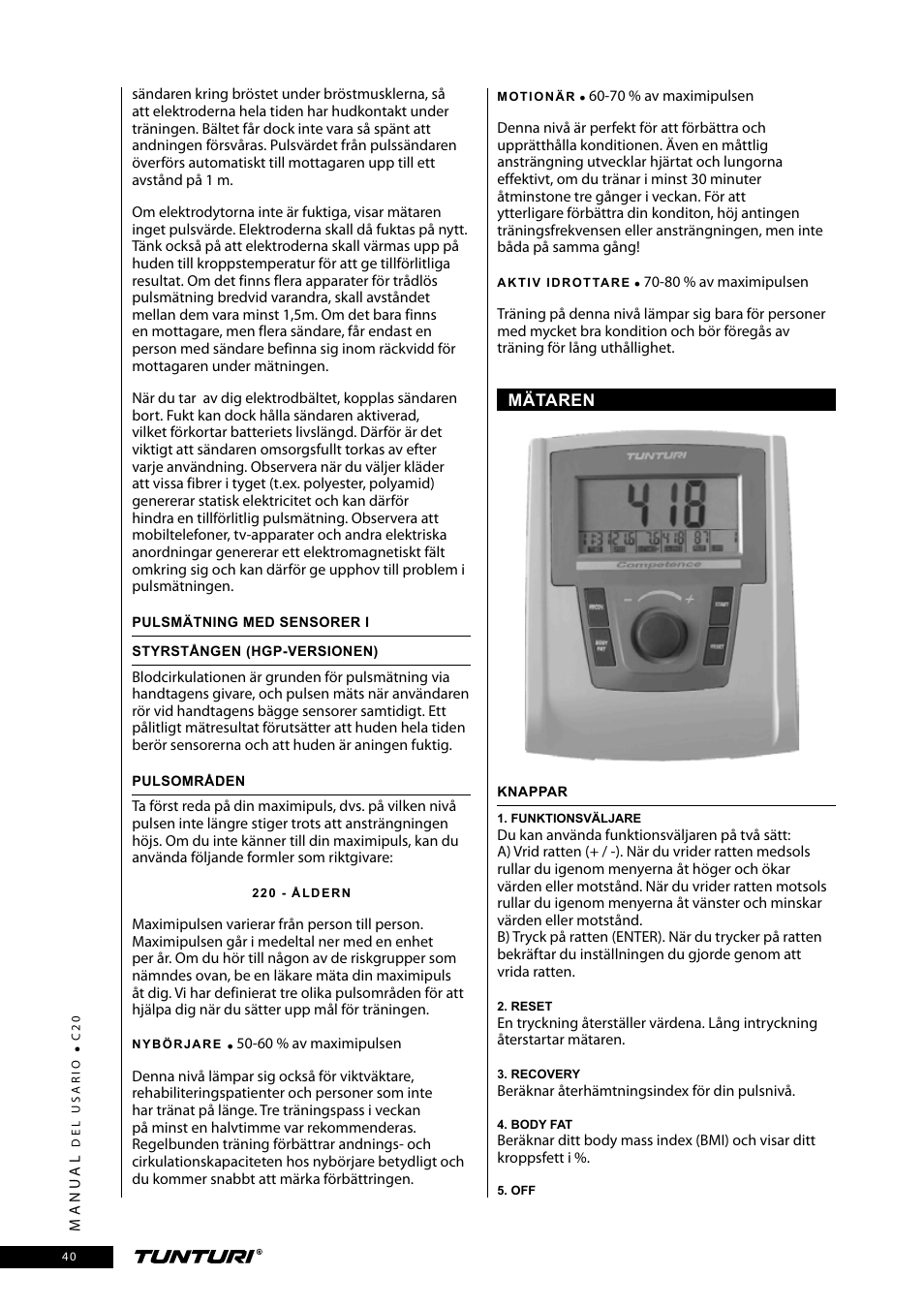 Tunturi C20 User Manual | Page 40 / 56