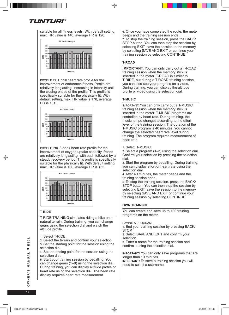 Tunturi E80L User Manual | Page 10 / 114