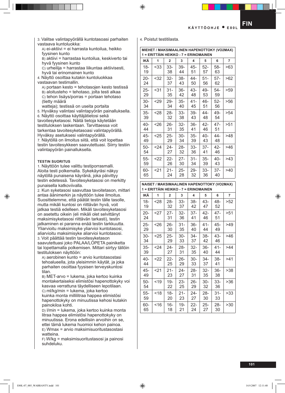 Tunturi E80L User Manual | Page 101 / 114