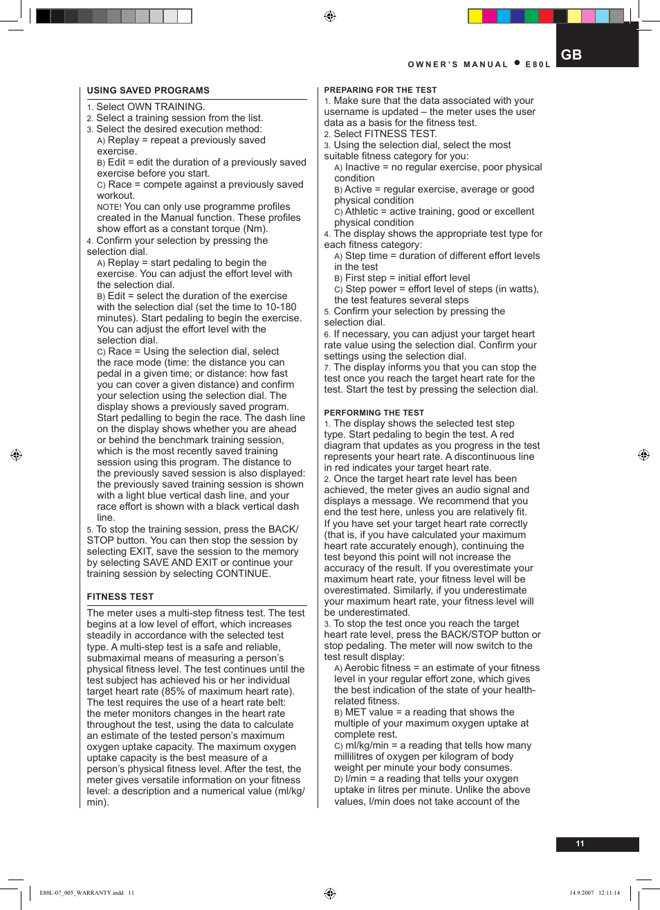 Tunturi E80L User Manual | Page 11 / 114