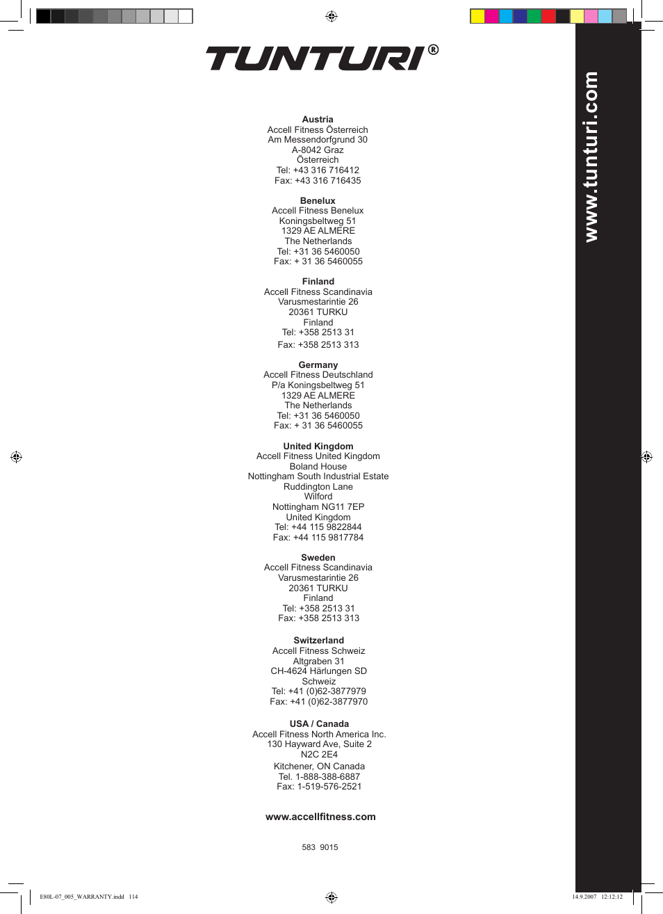 Tunturi E80L User Manual | Page 114 / 114