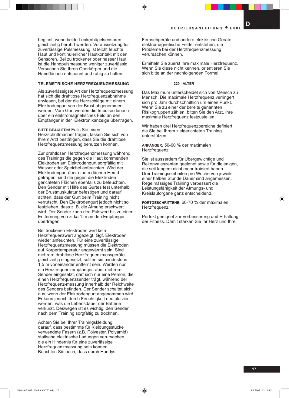 Tunturi E80L User Manual | Page 17 / 114