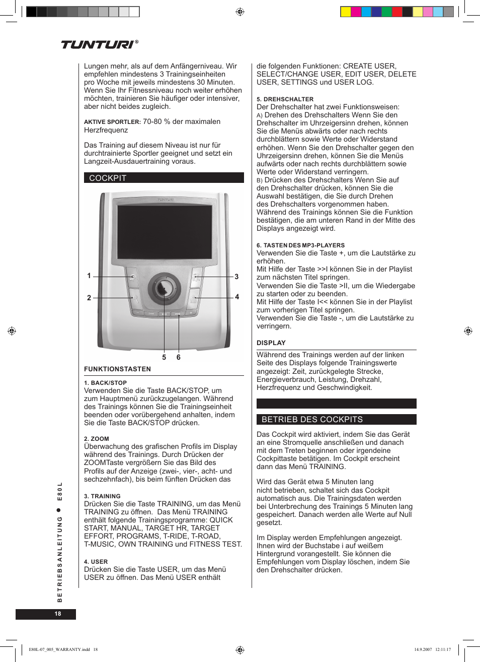 Tunturi E80L User Manual | Page 18 / 114