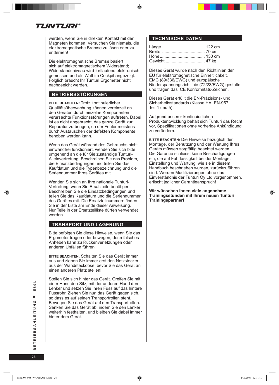 Tunturi E80L User Manual | Page 26 / 114