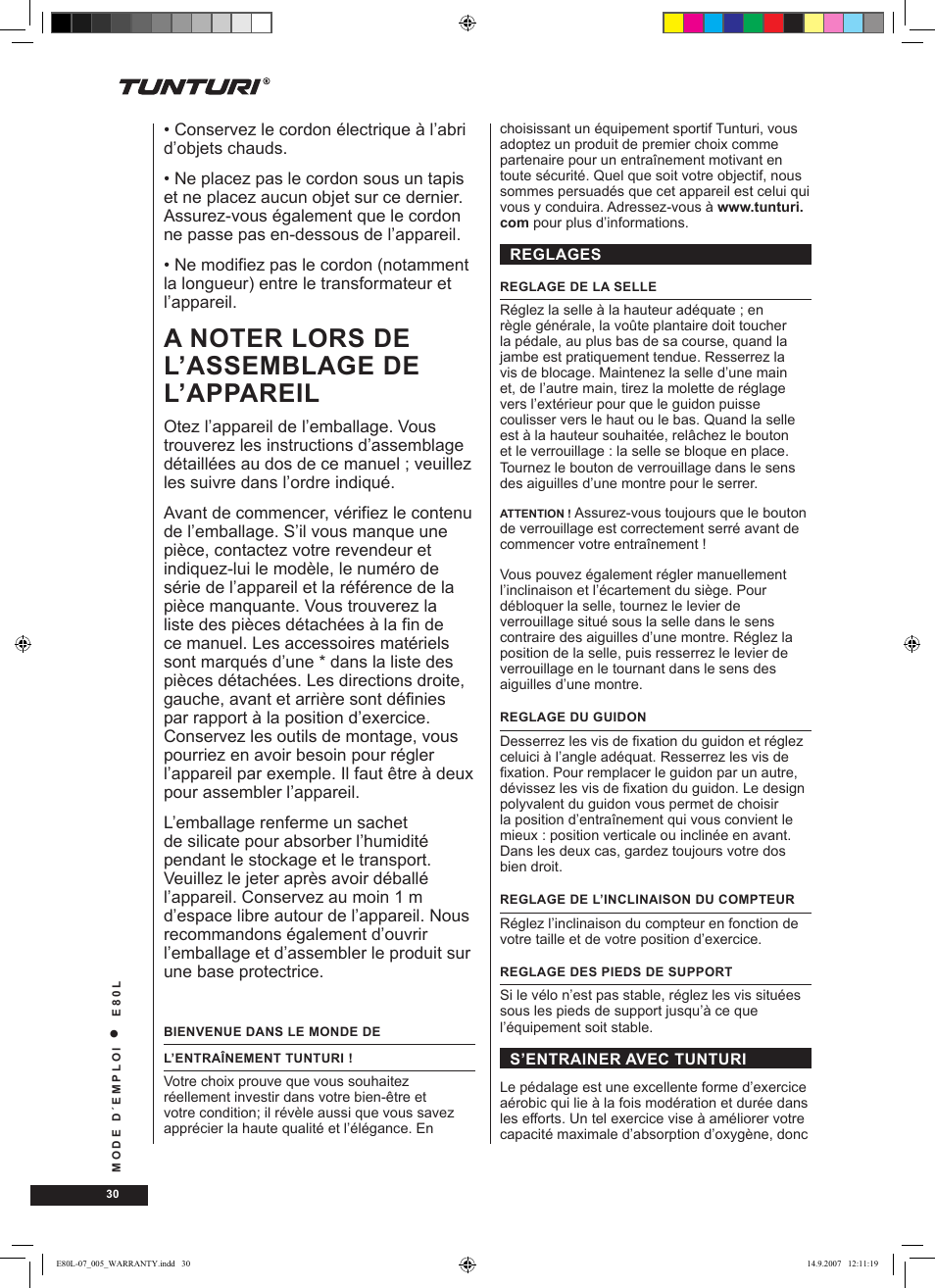 Tunturi E80L User Manual | Page 30 / 114