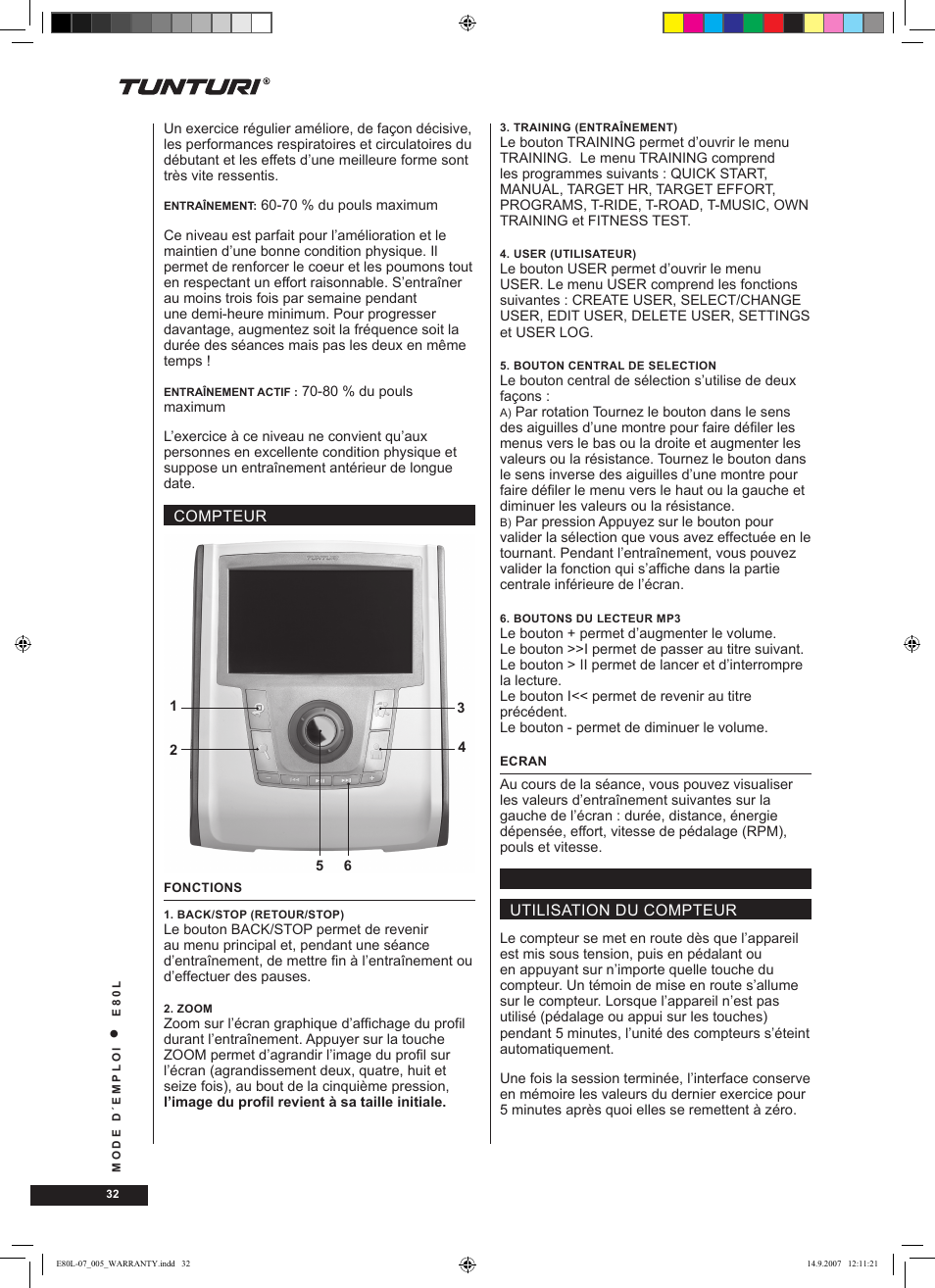 Tunturi E80L User Manual | Page 32 / 114