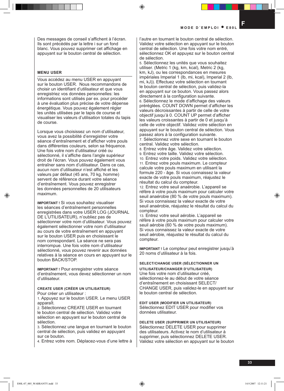 Tunturi E80L User Manual | Page 33 / 114