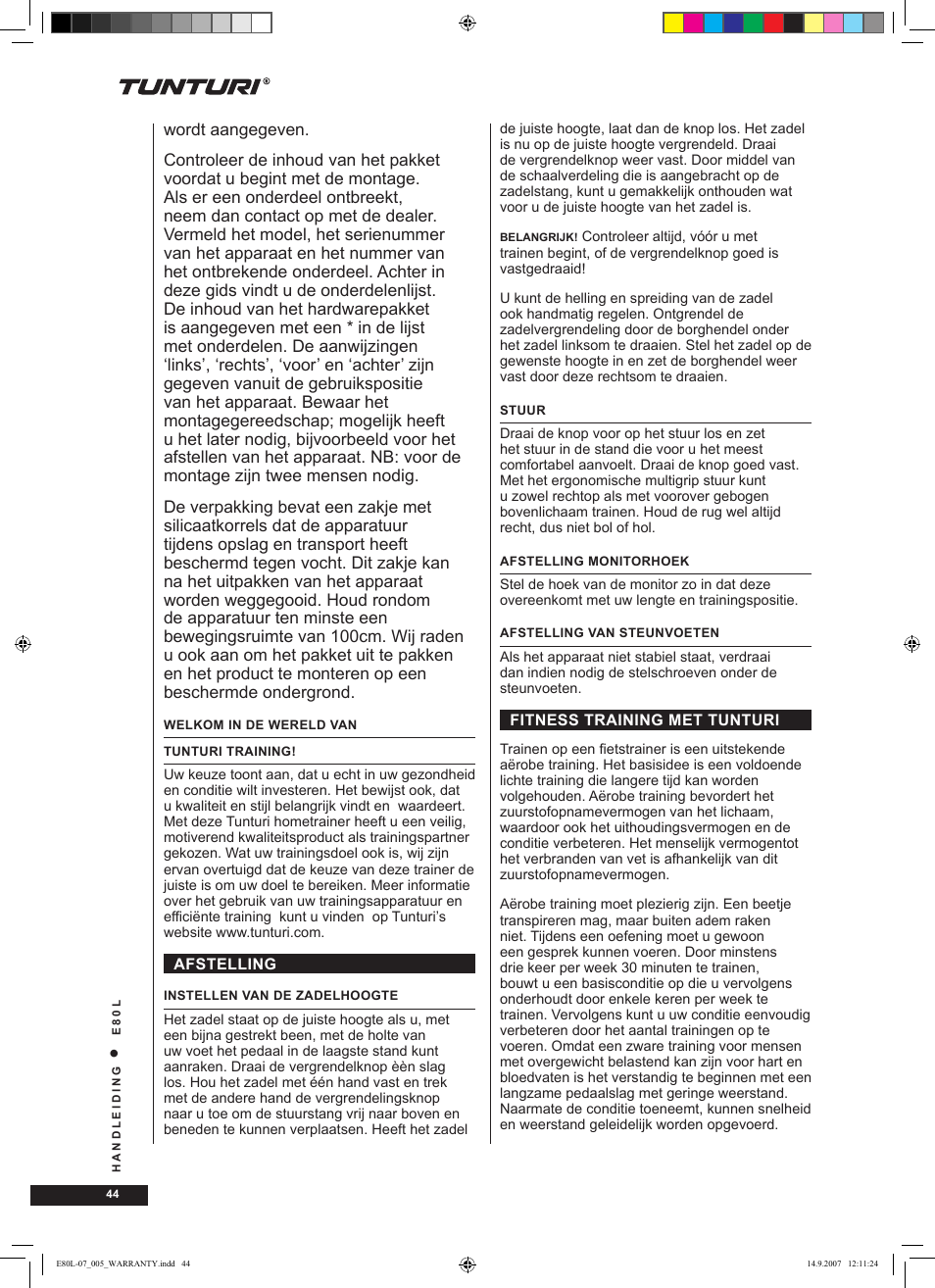 Tunturi E80L User Manual | Page 44 / 114