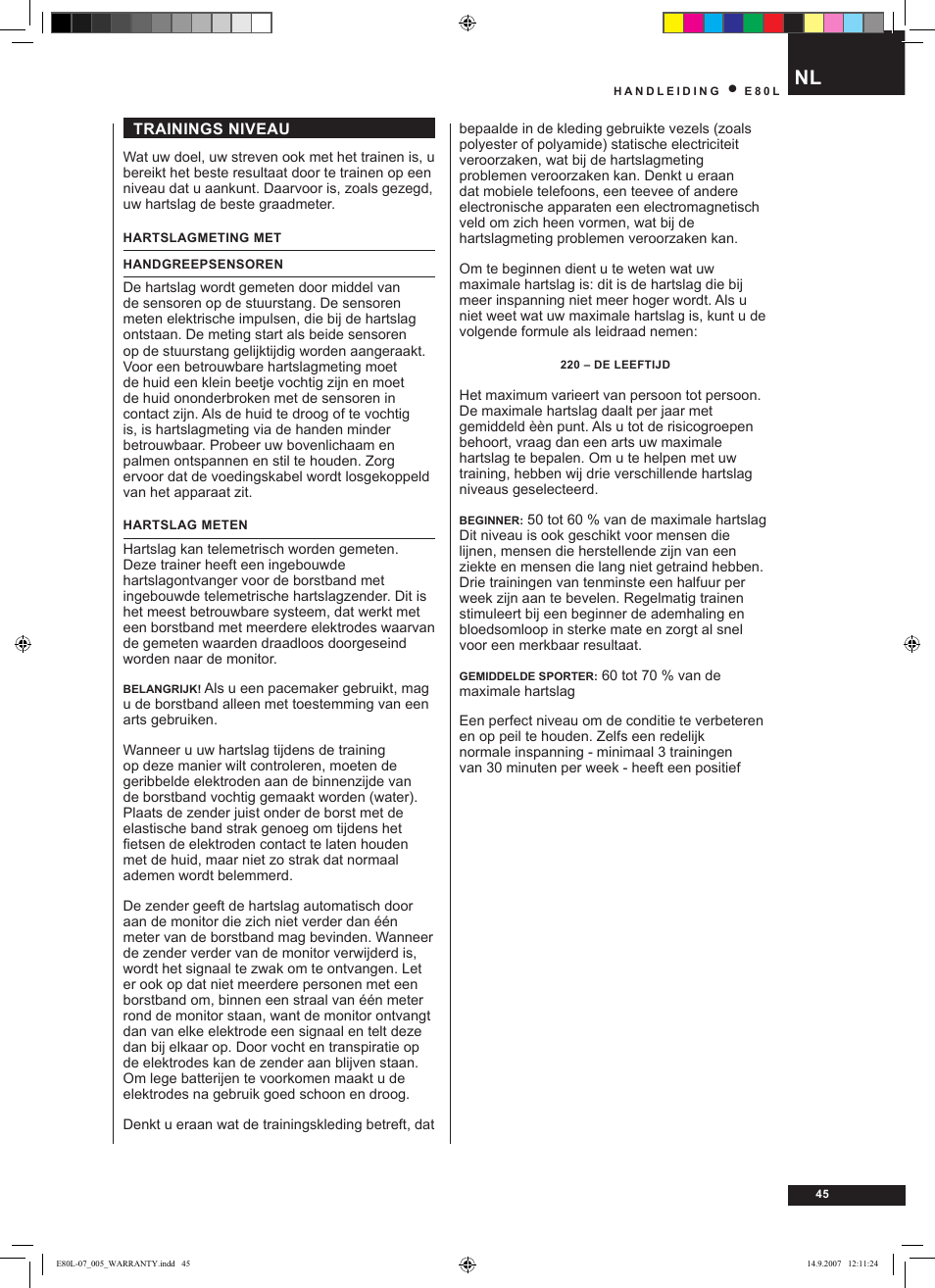 Tunturi E80L User Manual | Page 45 / 114