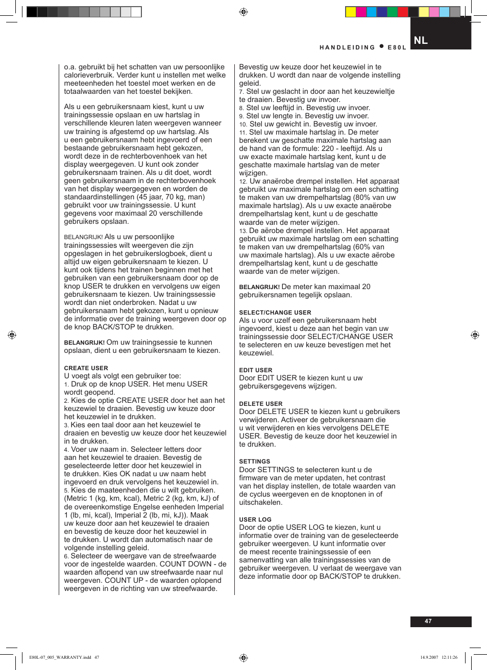 Tunturi E80L User Manual | Page 47 / 114