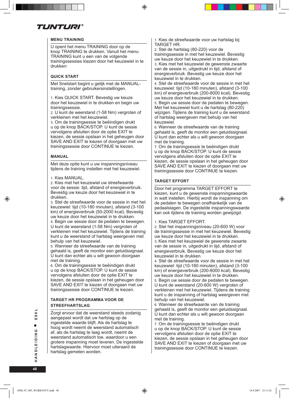 Tunturi E80L User Manual | Page 48 / 114