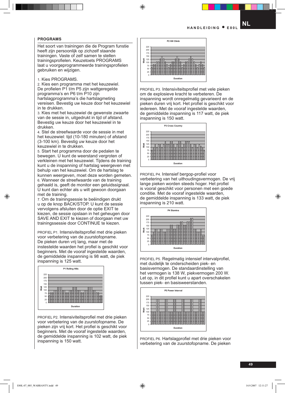 Kies programs | Tunturi E80L User Manual | Page 49 / 114