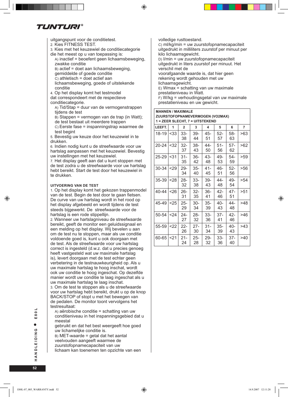 Tunturi E80L User Manual | Page 52 / 114