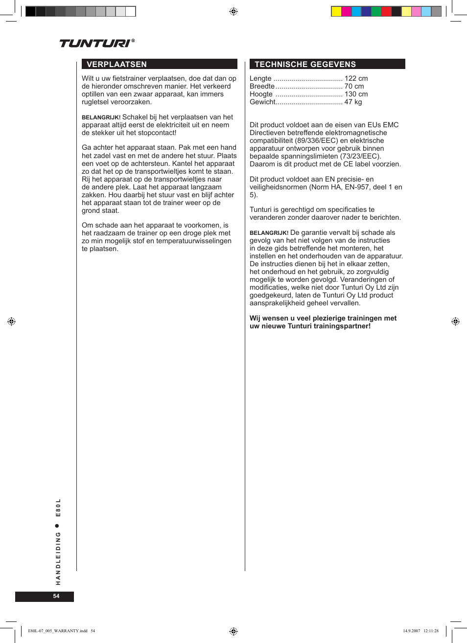 Tunturi E80L User Manual | Page 54 / 114