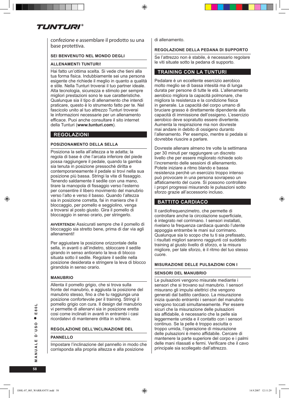 Tunturi E80L User Manual | Page 58 / 114