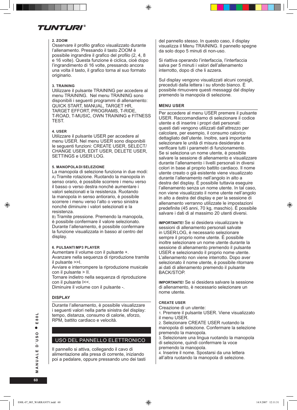 Tunturi E80L User Manual | Page 60 / 114