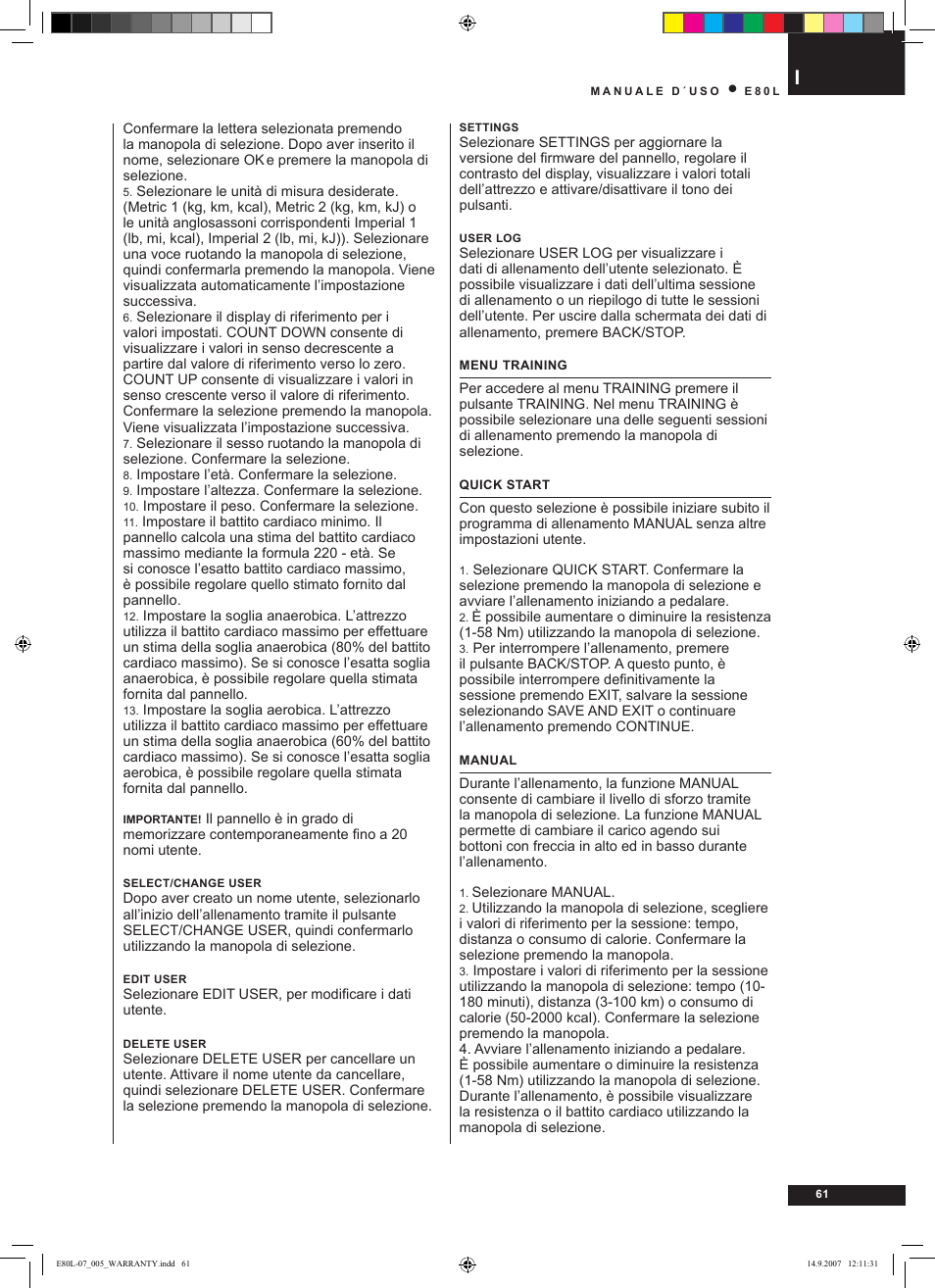 Tunturi E80L User Manual | Page 61 / 114