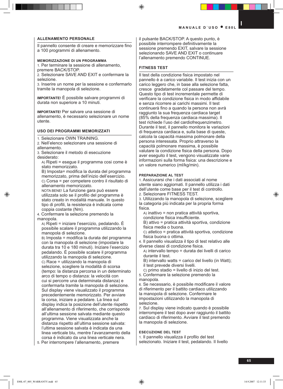 Tunturi E80L User Manual | Page 65 / 114