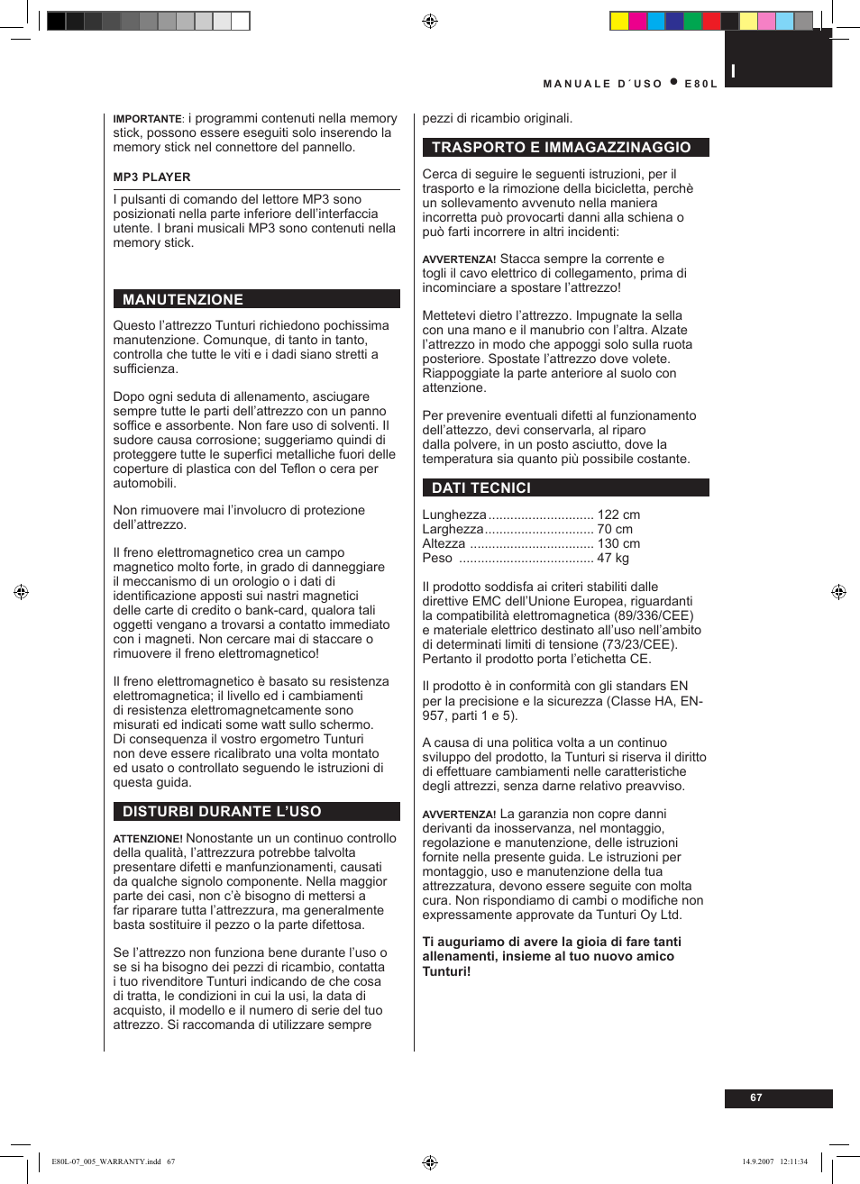 Tunturi E80L User Manual | Page 67 / 114