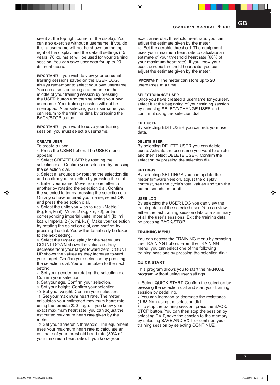 Tunturi E80L User Manual | Page 7 / 114