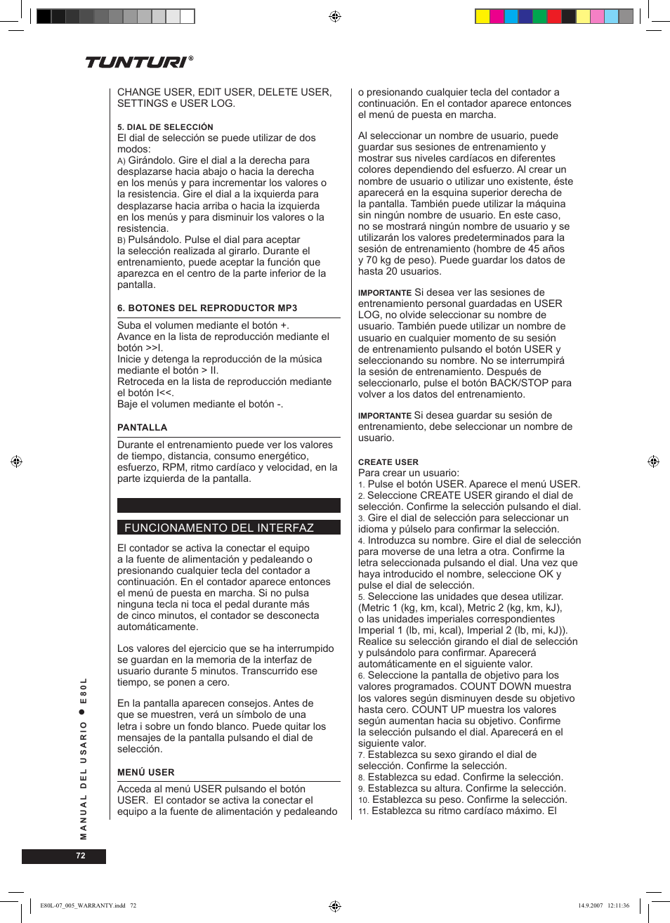 Tunturi E80L User Manual | Page 72 / 114