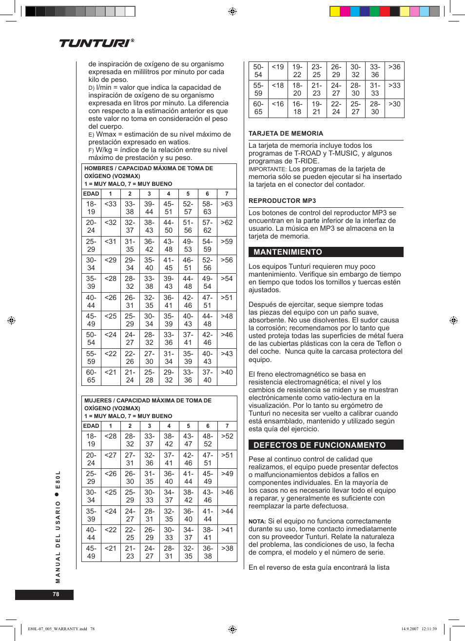 Tunturi E80L User Manual | Page 78 / 114