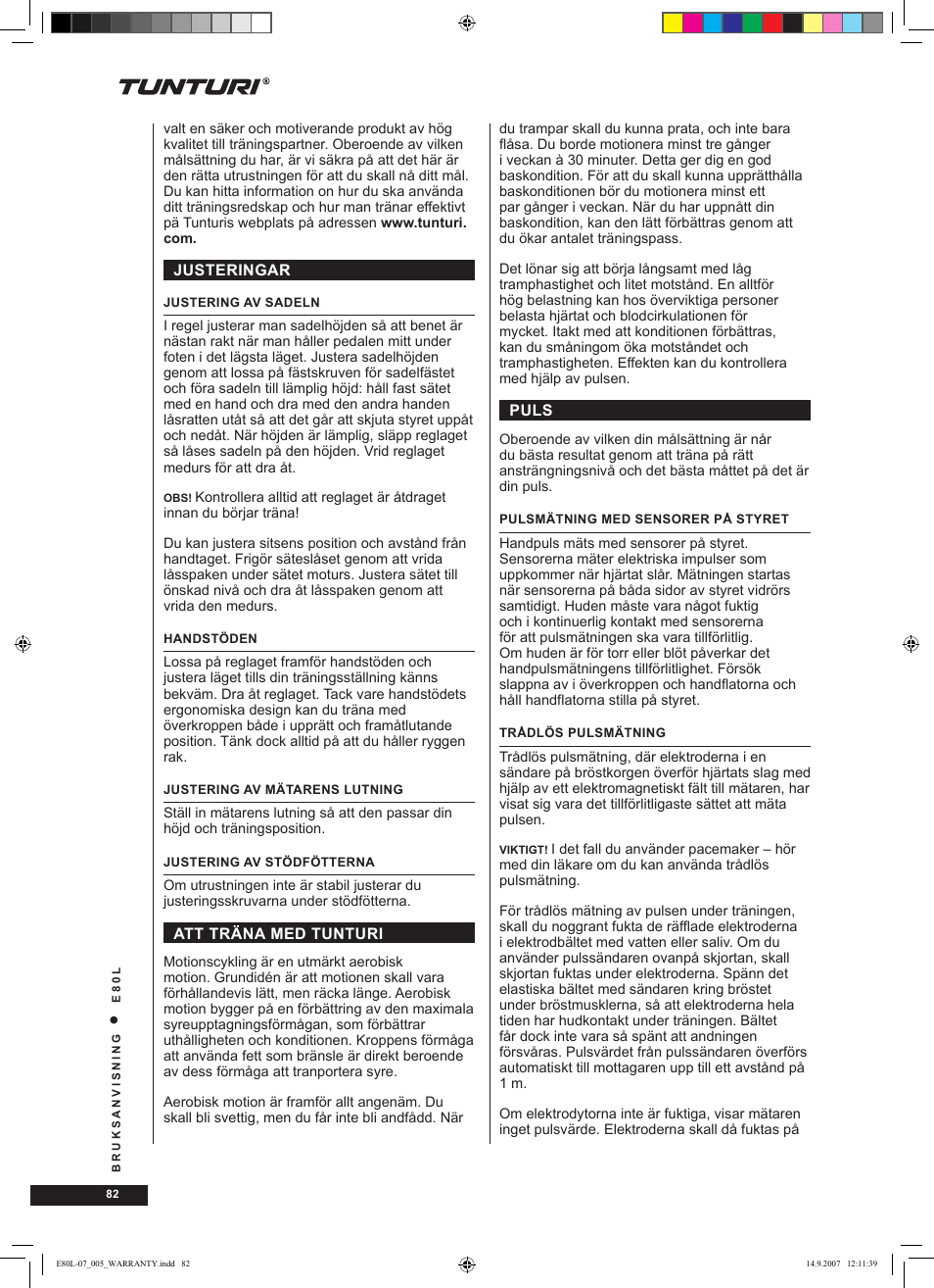 Tunturi E80L User Manual | Page 82 / 114