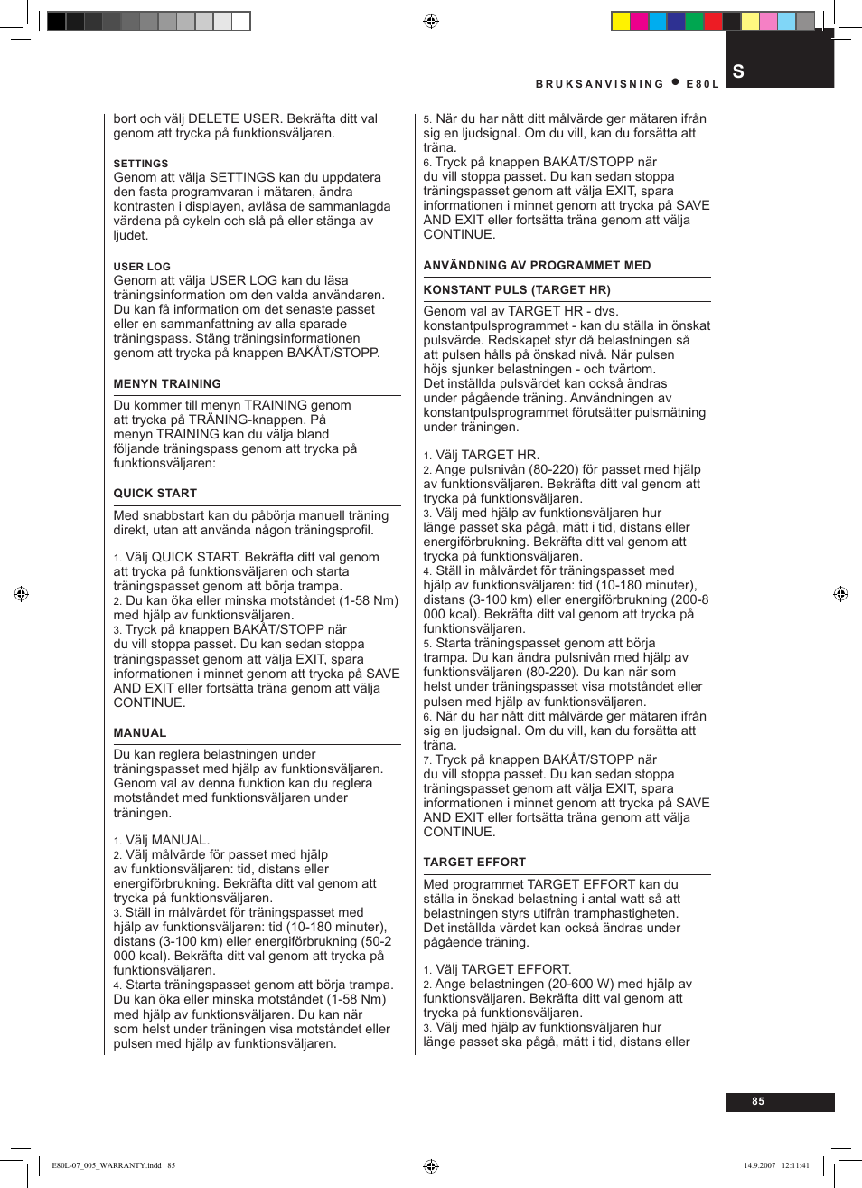 Tunturi E80L User Manual | Page 85 / 114