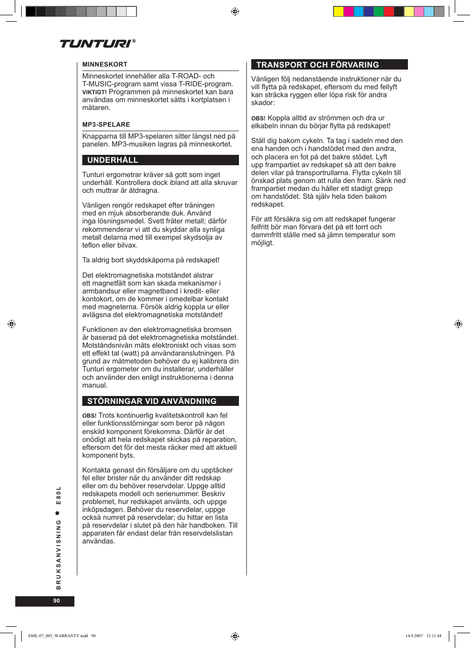 Tunturi E80L User Manual | Page 90 / 114