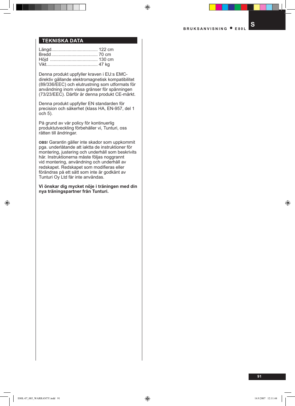 Tunturi E80L User Manual | Page 91 / 114