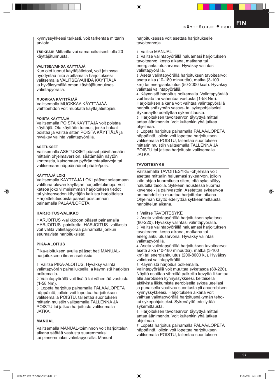 Tunturi E80L User Manual | Page 97 / 114