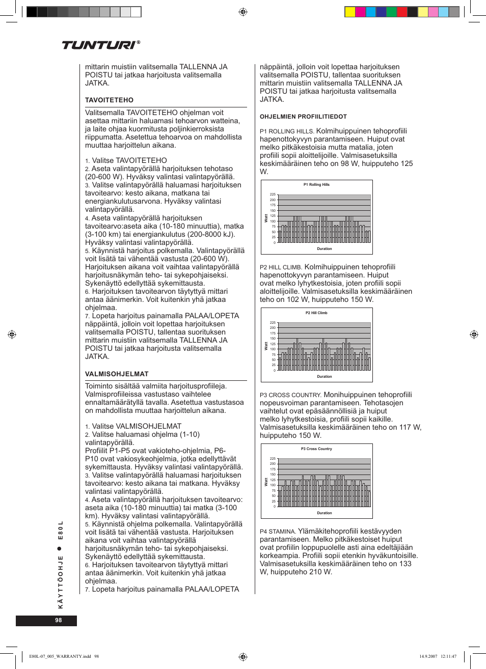 Tunturi E80L User Manual | Page 98 / 114