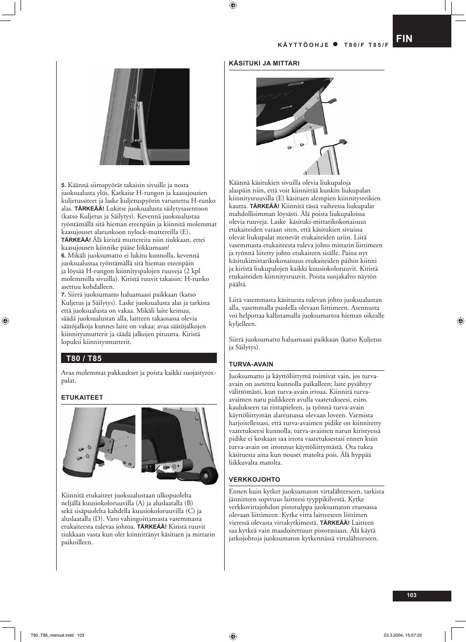 Tunturi T85/F User Manual | Page 103 / 120